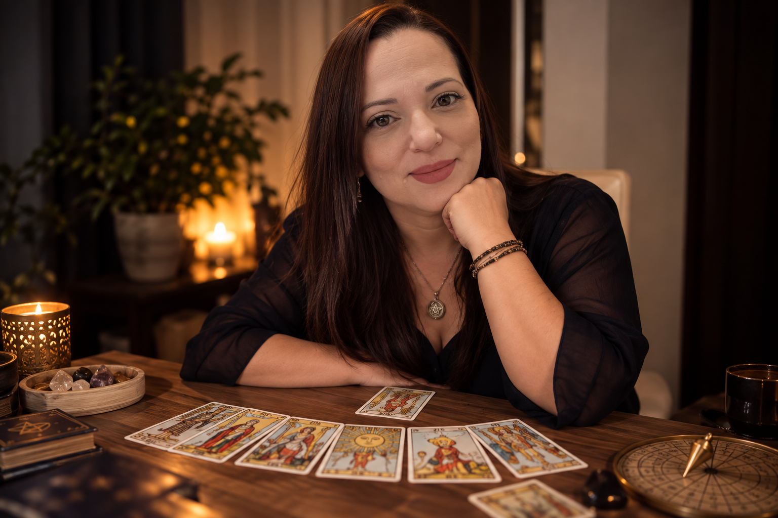 Kelly Aranha em atendimento de Tarot